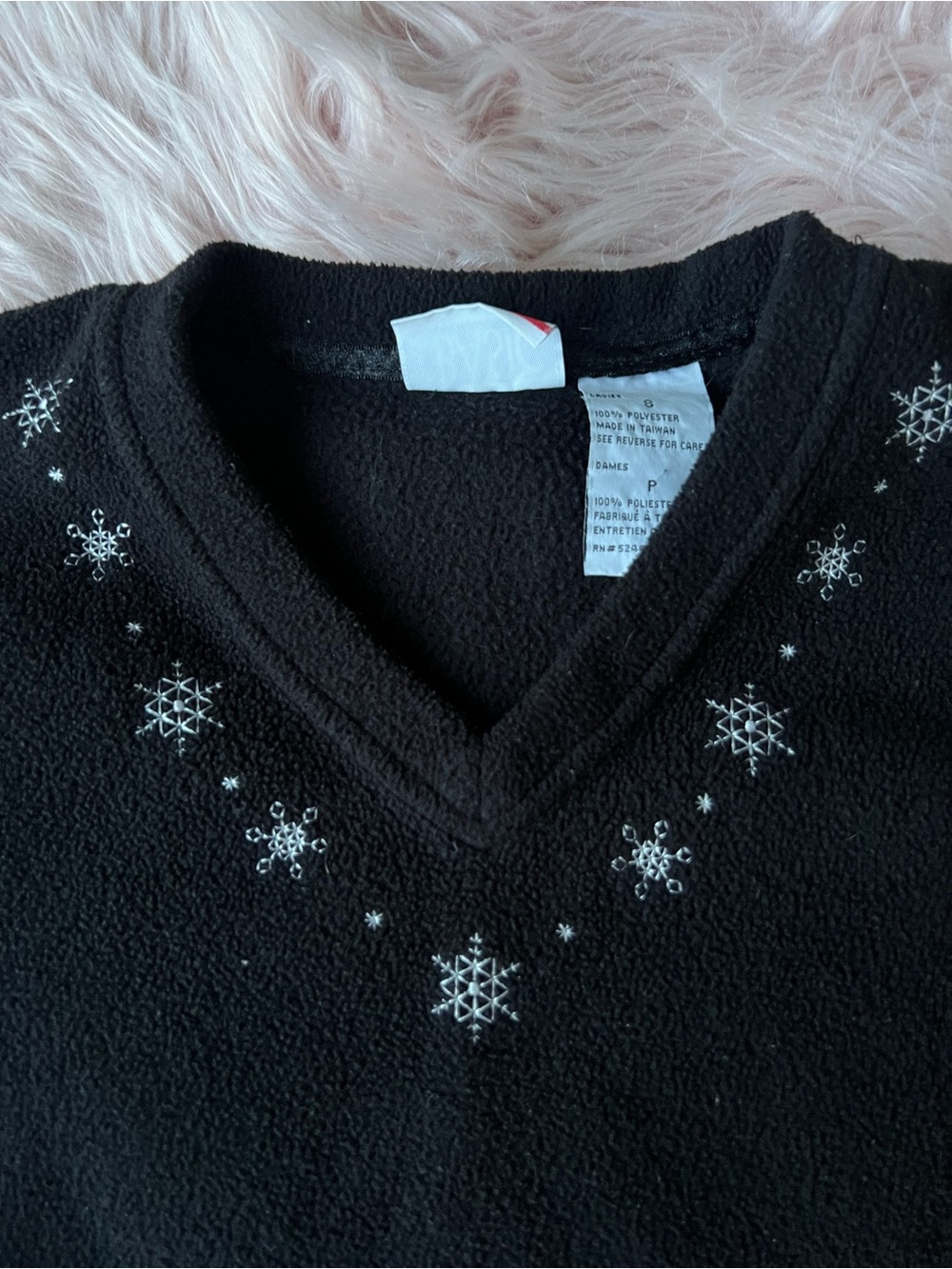 Black V‑Neck Women's Sweater with Silver Snowflake Accents Grandmacore